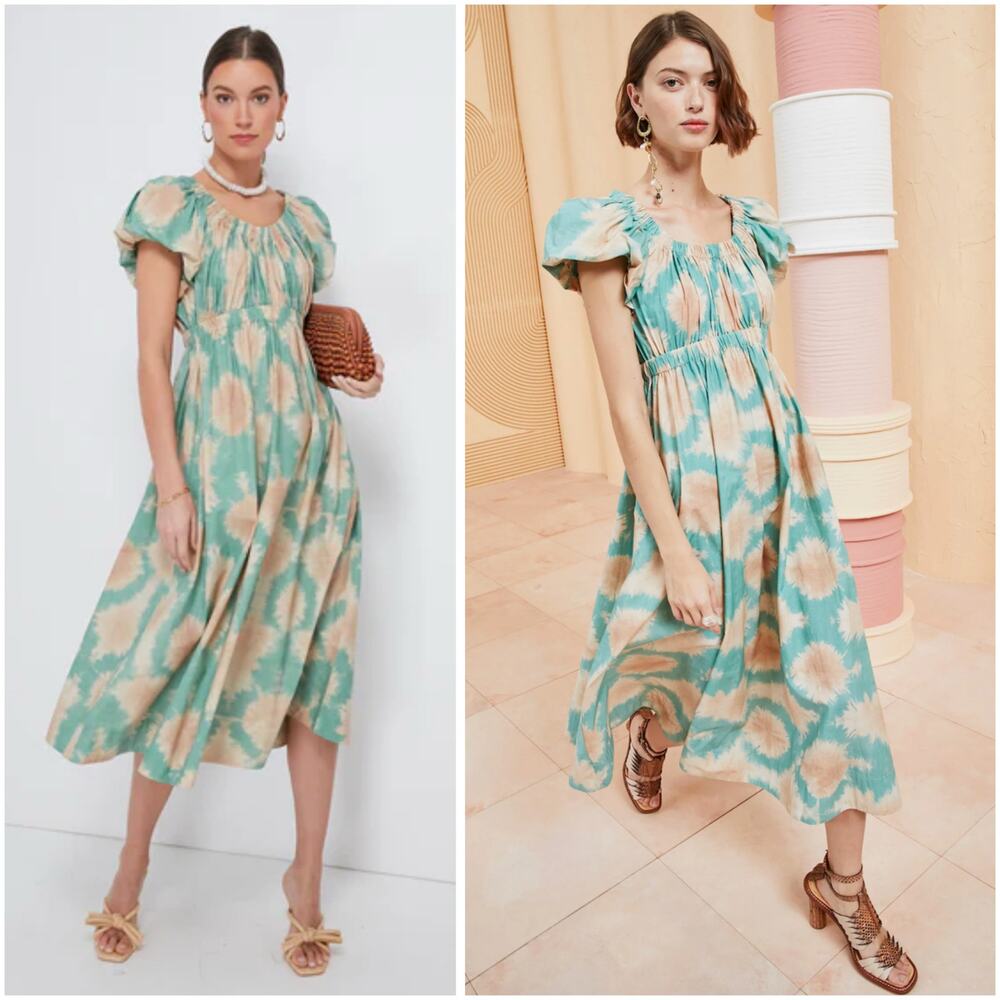 Ulla Johnson Nanette Calcite Puff Sleeve Midi Dress Size 0 $470